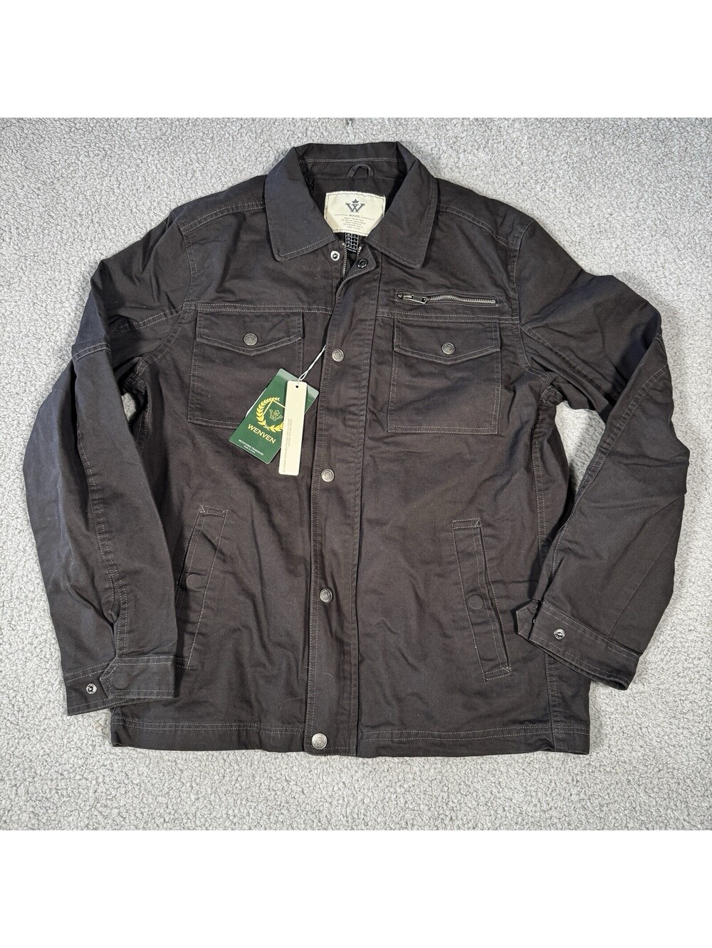 WenVen Men's Large Canvas Jacket Cotton Military Lapel Jacket Casual Outwear